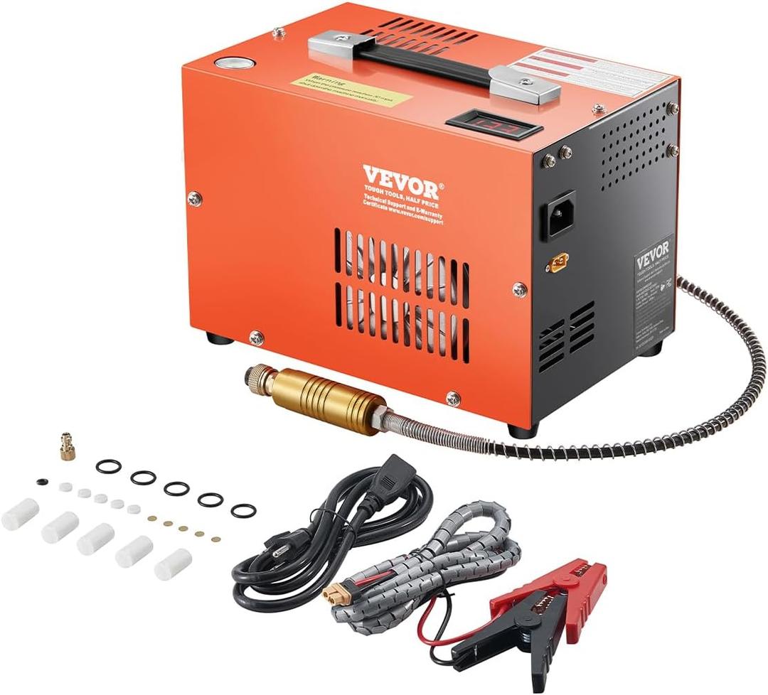 VEVOR PCP Air Compressor, 4500PSI/30Mpa Portable PCP Airgun Compressor with Built-in Converter & Fan Cooling System, DC12V/AC120V Manual-Stop Air Rifle, Paintball and Scuba Tank Compressor Pump (Small)