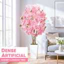 No-Splice Trunk Artificial Cherry Blossom Tree 5FT, Realistic Fake Tree Indoor Plants for Spring, Faux Cherry Tree with Tall White Planter for Living Room Bedroom Office Entryway Home Decor
