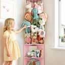 74.7" H Stuffed Animal Storage with 2-Tier Corner Bookshelf - Wall Mount Height Adjustable Plush Toy Organizer, Wooden Kids Bookshelf for Small Spaces Nursery Playroom Kids Room, Pink