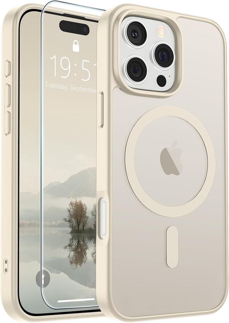 SUPFINE Magnetic for iPhone 16 Pro Case (Compatible with MagSafe) (Military Grade Drop Protection) Translucent Matte Shockproof with Anti-Fingerprint Phone Case,Antique White