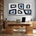 Abstract Framed Canvas Wall Art for Living Room Hand Drawn Black Blue Paintings 29"x58"Large Irregular Shape Artwork Wall Decor