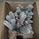 ININ 2FT Pre-lit Mini Christmas Snow Flocked Tree,Tabletop Artificial Christmas Tree with LED Lights, Small Xmas Pine Tree with Cloth Bag Base for Christmas Decor,12 Clusters Berry & 8 Pinecones