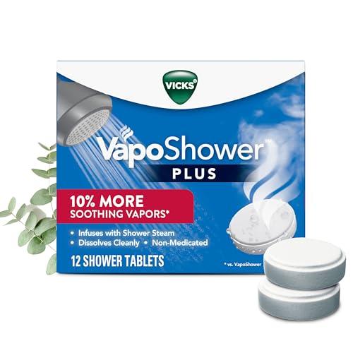 Vicks, VapoShower Plus, Shower Steamers, Eucalyptus Shower Steamer & Menthol Scent, Clean Dissolving Vapor Shower Tablets, Aromatherapy Shower Steamer & Shower Bombs, 4 count