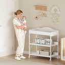 Yetom Baby Changing Table, Diaper Changing Station with Pad and Wheels, Two-Tier Open Storage Shelves, Waterproof Diaper pad & Safety Strap, Compact Baby Furniture for Nursery, White