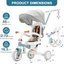 7-in-1 Toddler Tricycle with Parent Push Handle & Canopy, Fully Foldable & Adjustable Stroller, Balance and Pedal Bike for Kids 18 Months to 5 Years,Blue