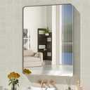 WEER 28X36 Inch Brushed Nickel Bathroom Mirror, Brushed Silver Metal Frame Mirror, Rounded Rectangle Silver Bathroom Vanity Mirror, Tempered Glass, Anti-Rust, Hangs Horizontally or Vertically