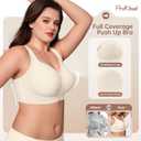 ProKloud Jelly Bras for Plus Size Women Wireless Full Coverage No Underwire | Seamless Supportive Push UP Bra,Back Smoothing for Older Women,Soft Gel Minimizer Bralette for Large Breasts,Semi-Fixed Pads (Beige, L)