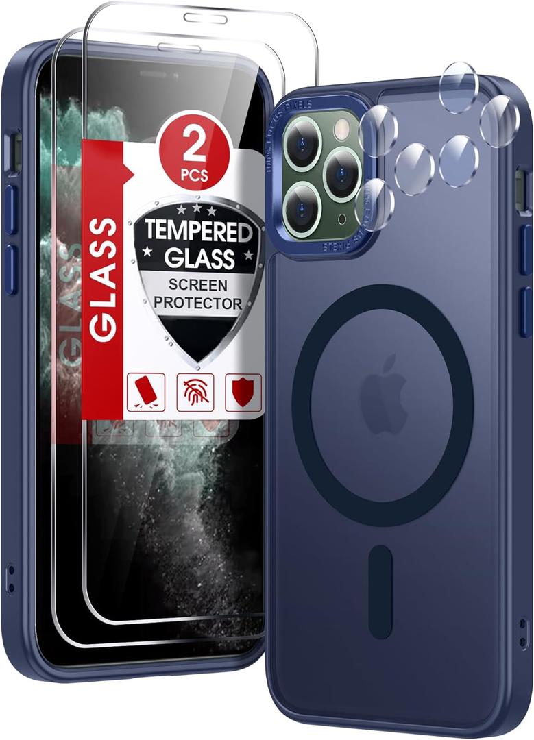 LeYi for iPhone-11-Pro-Max Cases Blue with Screen Protector X2 + Camera Cover X2[ MagSafe Compatible] Magnetic Military Grade Protective Phone Case for iPhone 11promax i Phone 11pro max, Matte Blue