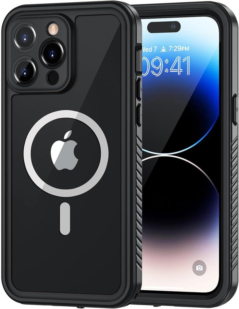 Lanhiem Magnetic for iPhone 14 Pro Max Case, Waterproof Dustproof Case with Built-in Screen Protector Compatible with Magsafe, Full Body Protective Cover for iPhone 14 Pro Max 6.7 inch -Black