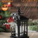 iStatue Metal Black Christmas Lantern with Flameless Candle, 14'' Modern Farmhouse Decor Festive Holiday Rustic Home Xmas Gifts for Indoor / Outdoor (Xmas)