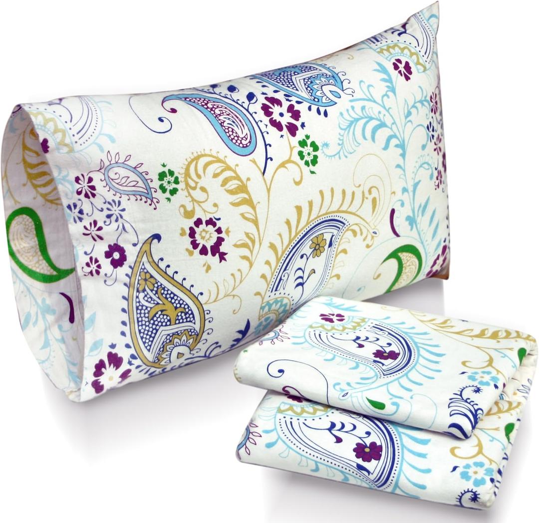 Tribeca Living Ultra-Soft Flannel Sheets King - 170-GSM Cotton, 4 Piece Deep Pocket Bed Sheet Set in Paisley Garden Print
