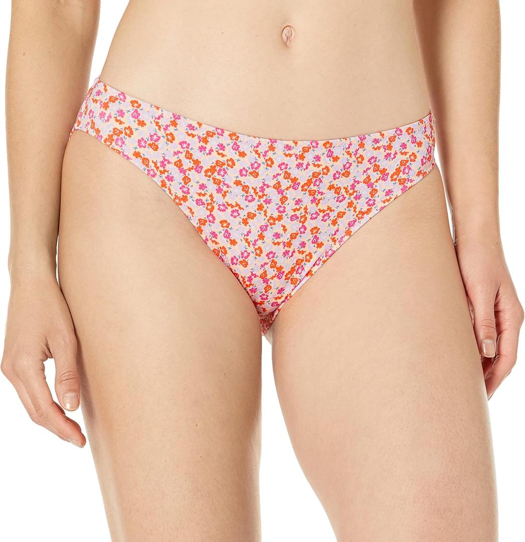 Amazon Essentials Women's Classic Bikini Swimsuit Bottom (Medium, Pale Peach Micro Floral)