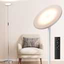 Modern LED Floor Lamp - Remote & Touch Control, 36W/1500LM Sky Torchiere Standing Lamp, Fully Dimmable, 3 Color Temperatures, Ideal for Living Room & Bedroom, Easy to Assemble(Grey) (Large, Gray)