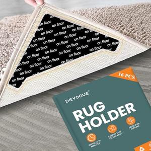 DEVOGUE® 16PCS Rug Gripper Tape Dual Sided Washable & Removable Prevent Curling Corner Carpet Tape - Keep Rug in Place Non Slip Adhesive Rug Tape for Hardwood Floors and 