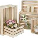 Wooden Crates, Unfinished Set of 5 Large Wood Crates with Handles, Rustic Farmhouse Wooden Crate for Decor, Wedding Birthday Home Party Living Room Kitchen Decoration