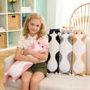 Cute Cat Plush Long Body Pillow Soft Cartoon Stuffed Animal Doll, Kawaii Cat Plushie Cuddle Toy for Kids, Girls & Girlfriend (Gray, 35.4 Inch)