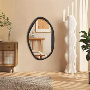 JJUUYOU Irregular Wall Mirror 26"x18" Large Asymmetrical Wooden Frame Modern Hanging Mirror for Bathroom Bedroom Living Room Hallway Wall Mounted Makeup Dressing Mirror,White (26"L x 18"W, Rustic White)