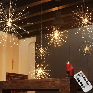 200LED Hanging Sphere Lights, Battery Operated Starburst Lights, 8 Modes Dimmable Remote Control, Waterproof Copper Wire Fairy Light for Indoor Outdoor Christmas Decor (Warm White)