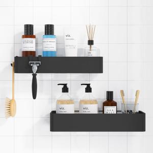 Kitsure Large Shower Caddy - 2 Pack Adhesive Shower Organizer, Rustproof Stainless Steel Shelves, No-Drill Bathroom Organizers and Storage, Black