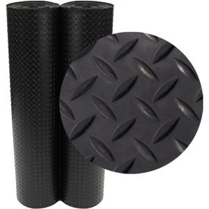 Rubber-Cal Diamond-Plate Rubber Flooring Roll - 3 mm x 4 ft x 2 ft Roll - Black