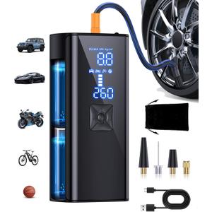 Tire Inflator Portable Air Compressor, 2X Faster 150PSI Cordless Air Pump with LED Light and Digital Pressure Gauge for Car, Bike, Motorcycles and Sports Ball