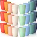 24 Pcs Wheat Straw Reusable Cups 12 oz Unbreakable Drinking Glasses Sets Healthy Tumbler Set Dishwasher Safe Tumbler for Home Outdoor, 8 Colors