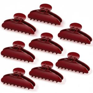 8 Pcs Large Acrylic Hair Claw Clips for Women Non slip Strong Hold Clamps for Thick and Thin Hair(Glossy,Red)