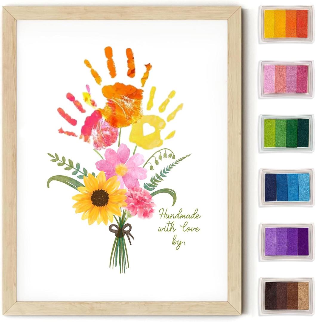 Physkoa Handprint Flower Kit with Frame  Kids Gifts for Mom or Grandma  DIY Family Keepsake Craft, Mother Daughter Activity, Birthday or Christmas Gift from Kids (Art Deco-A)