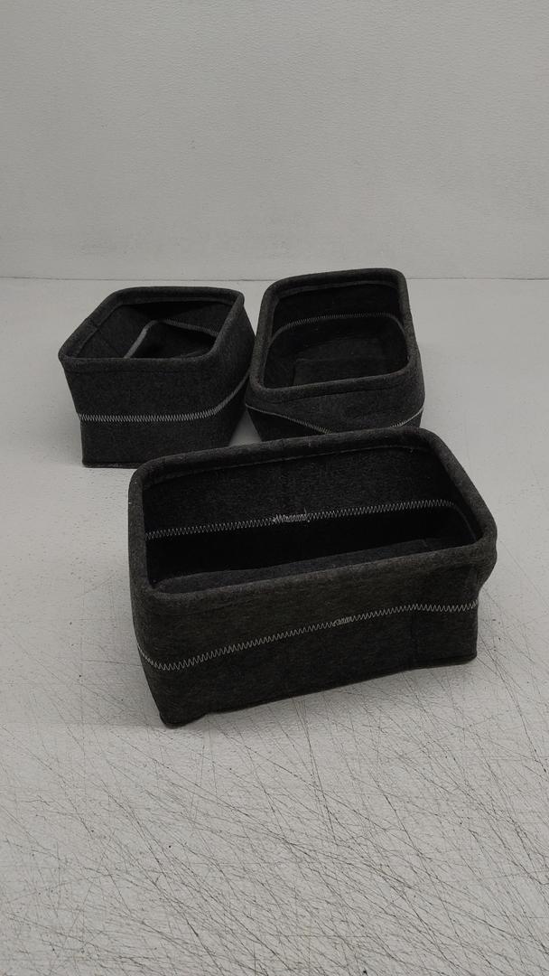 Set of 3 Dark Gray Fabric Rectangle Storage Bin Organizers in 2 Sizes