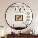 VETROVUE Black Round Mirror, 24 Inch Circle Bathroom Mirror with Metal Frame, Wall-Mounted for Entryway, Bathroom, Vanity, Living Room