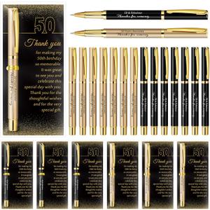 Feifeiya 50 Set 50th Birthday Party Favor for Guest Anniversary Party Favor with Black and Gold Ballpoint Pens and Thank You Cards for Women Men Birthday Anniversary Appreciation Gifts