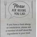 Please Ask Before You Eat, Food Allergy And Intolerance Warning Sign/Notice – A4 Size, Supplied With Wooden Stand – Display This Customer Notice In Your Food Establishment (White Wood Effect)