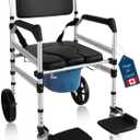 Rolling Shower Chair with Wheels for Elderly and Disabled, Foldable Wheelchair Lightweight Folding, Bedside Commode Chair With Arms For Toilet (Black, L)