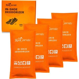 4 x Shoe Deodorizer,Charcoal Odor Absorber,Odor Eliminator, Air Freshener, Reusable Smell Absorber for Shoes, Gym Bags(4 Pack) (3.88 Ounce (Pack of 4), Orange)