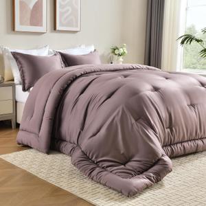 Cosmoluxe Queen Comforter Set, Satin Comforter Sets for All Season, 3 Pieces Reversible Lightweight and Breathable Bedding Sets with 1 Silky Comforter and 2 Pillow Shams (Dusty Pink)