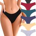 Cotton Underwear for Women Pack Breathable Thongs for Women Sexy Stretch Soft Womens Panties Thong (Medium, Black / Nude / Gray / Red / Green / Blue)