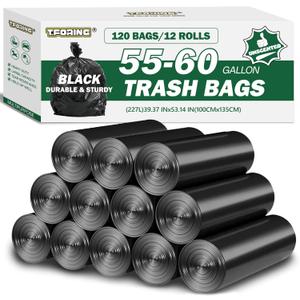 55-60 Gallon Black Trash Bags 120 Count - 40''x53'' Extra Large 50+ Gallon Garbage Bags,Unscented Strong Huge Can Liners for Construction Industrial Yard Outdoor Commercial