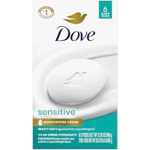 Dove Beauty Bar Soap Sensitive, 5 Bars for Sensitive Skin, Fragrance Free and Hypoallergenic 3.75 oz