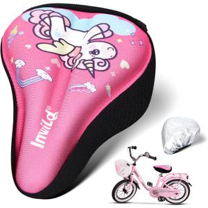 Girls Gel Bike Seat Cushion Cover 8 x 5.7 Inch Adjustable Small Bicycle Saddle Pad with Water Dust Resistant Cover Breathable Foam Anti Slip Sports Protection Bicycle Cushion for Cycling