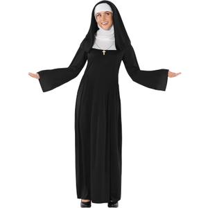 fun shack Nun Costume for Women - Deluxe Religious Outfit with Headpiece, Cross Necklace (Small, Black)
