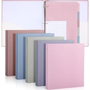 Ctosree 5 Sets 1 Inch Heavy Duty 3 Ring Binder with 2 Pockets with 5 Tab Dividers 8.5 x 11 Inch Plastic Film and File Folder Labels for Letter Size Paper Office Home Supplies(Warm Color)