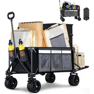 50" Extra Long Folding Wagon Cart, Heavy Duty Wagon with 400 lbs Capacity | 360L Large Storage Space for Everyday Hauling