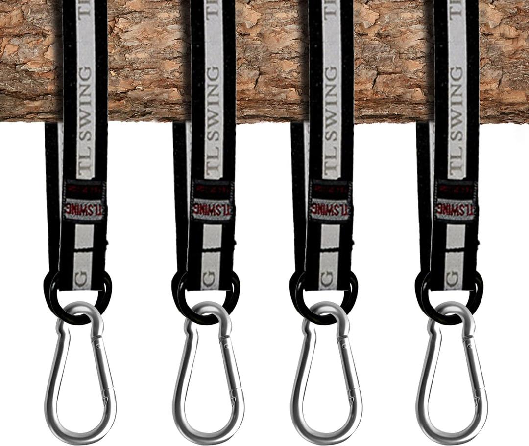 Tree Swing Straps, Tree Swing Hanging Kit, 4 PCS 55cm / 22inches Heavy Duty Hanging Straps Holds 440 lbs with Carabiner Perfect for Tree Swing, Rope Swing, Hammock, Plank