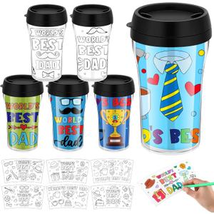 Set of 48 Father's Day DIY Color Your Own Cups 10 oz Coloring Cups Color Your Own Plastic Mugs for Adults Party Favors Crafts Home Activities Father Gifts