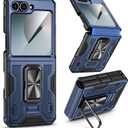 VEGO for Galaxy Z Flip 6 Case, with Screen Protector & Hinge Protection & Magnetic Ring Kickstand Full Body Protective Phone Case for Samsung Z Flip 6 2024 - Blue