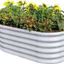 Land Guard 18 Tall 42ft Galvanized Raised Garden Bed Kit, Galvanized Planter Garden Boxes Outdoor, Oval Large Metal Raised Garden Bed for Vegetables (Modern Gray, 421.5ft)