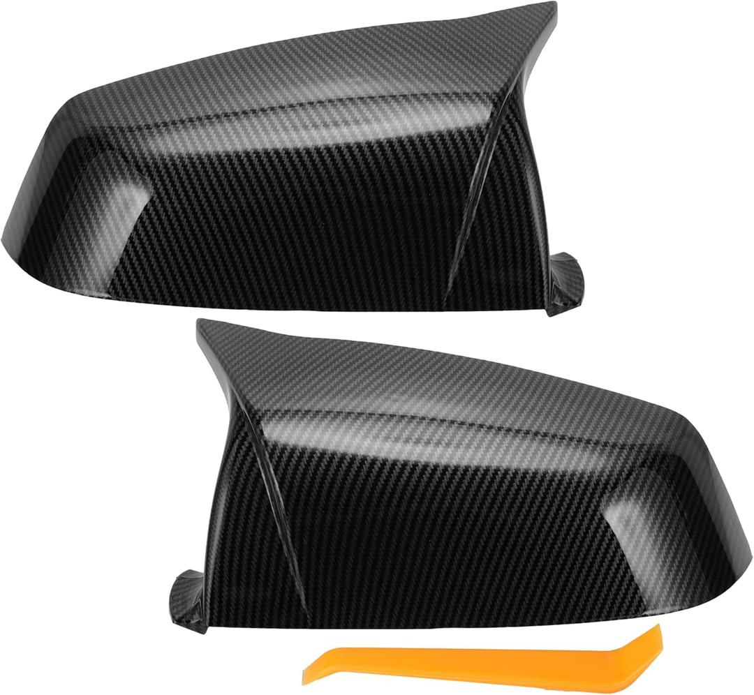 X AUTOHAUX Car Rear View Driver Passenger Side Mirror Cover Cap Replacement Black Carbon Fiber Black for BMW 5 6 7 Serie F01 F02 F03 F04 F06 F07 F10 F11 F12 F13 Mirror Guard Covers