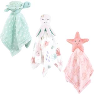 Hudson Baby Unisex Baby Animal Face Security Blanket, Pastel Sea 3-Pack, One Size Hudson Baby Unisex Baby Animal Face Security Blanket, Pastel Sea 3-Pack, One Size