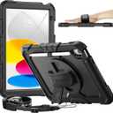 timecity for iPad (A16) 11th/ 10th Generation Case 11''/ 10.9 Inch (2025/2022) - Heavy Duty Protective Cover with Screen Protector, Stand, Shoulder Strap & Pencil Holder | Kids-Friendly - Black