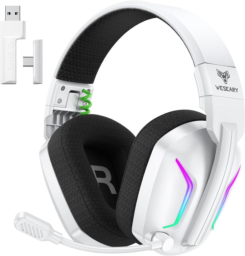 WESEARY Wireless Gaming Headset for PS5, PS4, PC, Switch & Mac, 20ms Ultra-Low Latency, 2.4GHz USB & Bluetooth 5.4 Gaming Headphones with Mic, 50H Battery Life, 3D Spatial Audio, Aurora White